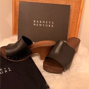 Barneys New York Black and Brown Mules